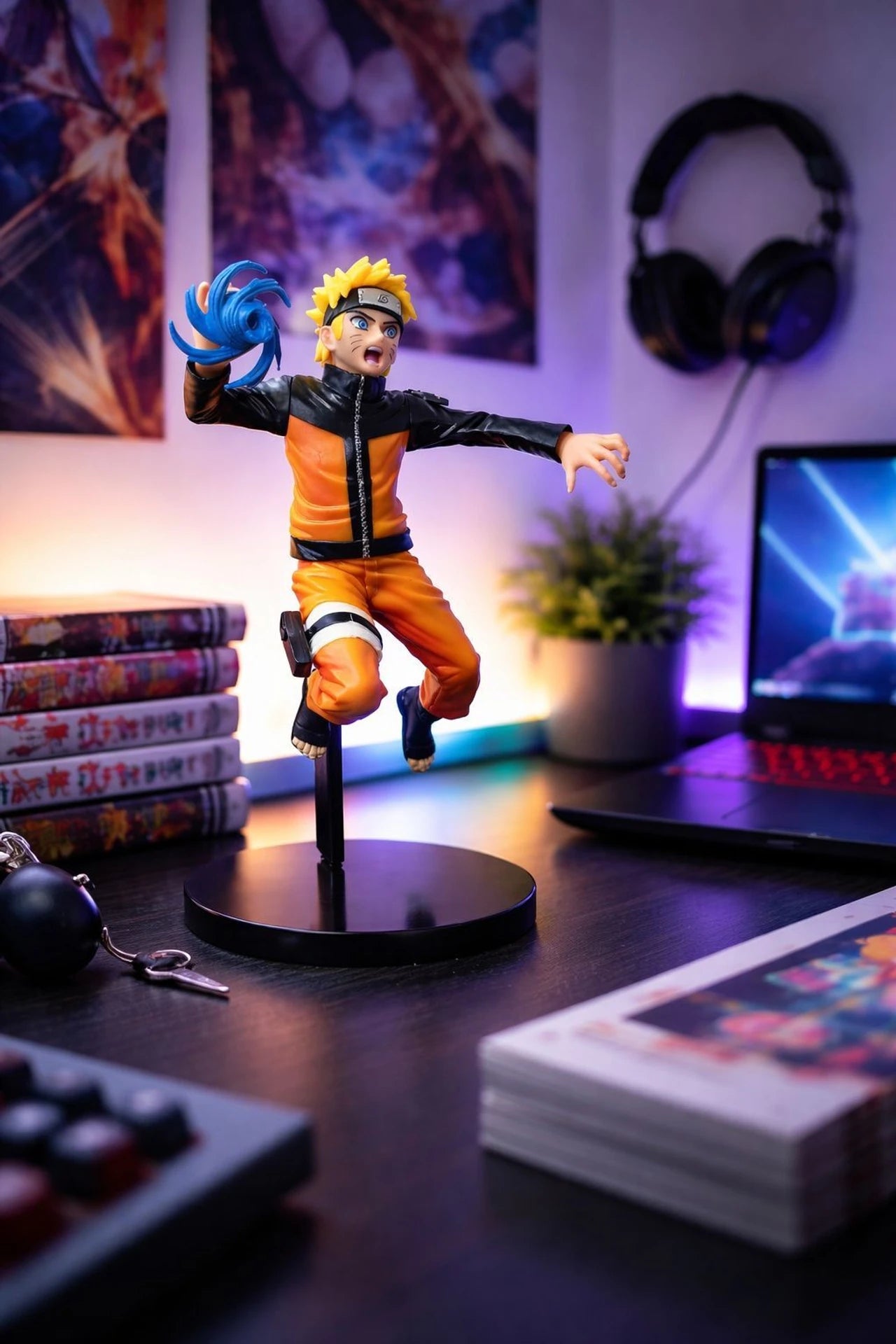 World Gift Mart Anime Ninja Figure with Energy Effect|Decorative Display Model with Stand 15Cm (Multicolor)