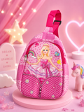Barbie Chest Bag for Girls | Pink Kids Sling Crossbody Bag with Adjustable Strap & Smooth Zipper | Cute Mini Backpack for School, Travel, Day Out, Picnic & Gifting
