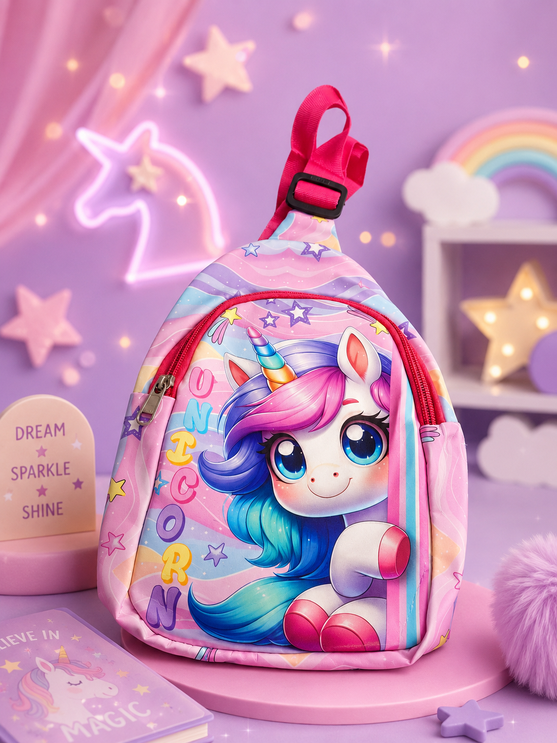 Unicorn Kids Chest Bag | Colorful Girls Sling Bag with Spacious Main Compartment, Adjustable Shoulder Strap & Durable Zipper | Cute Bag for School & Travel