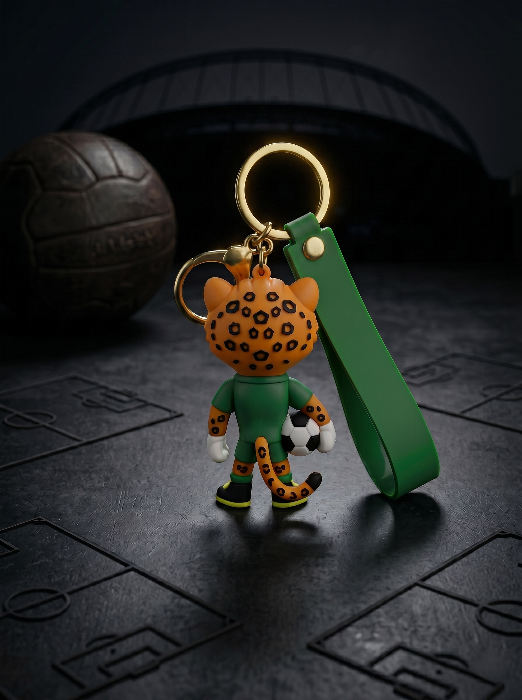 FIFA World Cup Leopard Football Keychain | Cute Animal Football Player PVC Charm Key Ring with Silicone Strap & Metal Clasp | Bag Accessory, Key Holder, Car Decor & Gift for Football Fans