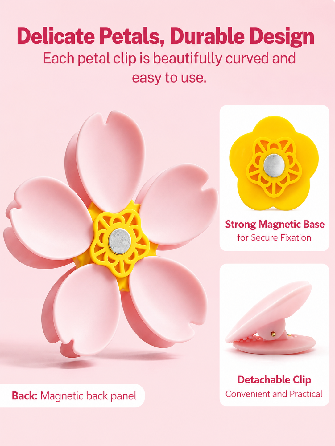 Cute Sakura Flower Magnetic Fridge Clip | Decorative Refrigerator Magnet Clip | Strong Magnetic Memo Holder | Multi-Purpose Snack Bag Sealing Clip | Kitchen & Office Organizer (Pack of 1)