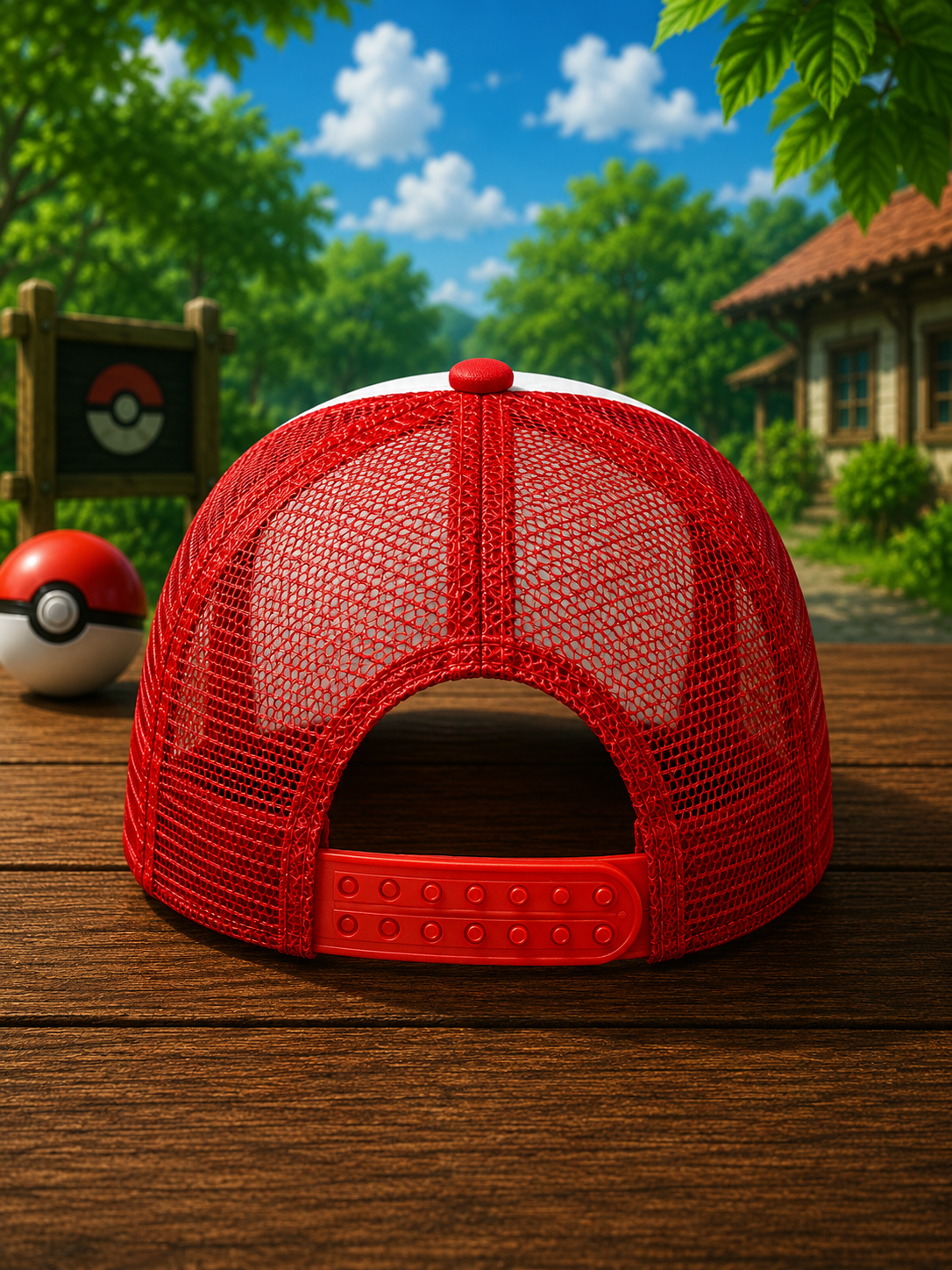 Ash Ketchum Pokémon Trainer Cap with Free Keychain | Red & White Anime Character Baseball Cap with Breathable Mesh & Adjustable Fit | Cosplay Hat for Kids, Fans & Gifting