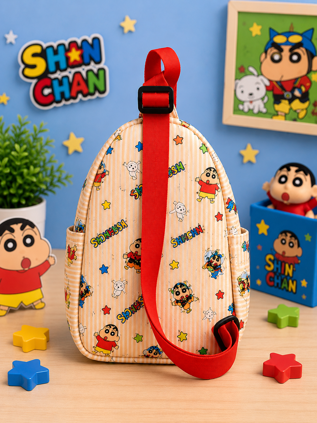 Shinchan Kids Chest Bag | Fun Colorful Cartoon Sling Bag with Spacious Compartment, Adjustable Shoulder Strap & Durable Zipper | Cute Bag for Boys & Girls