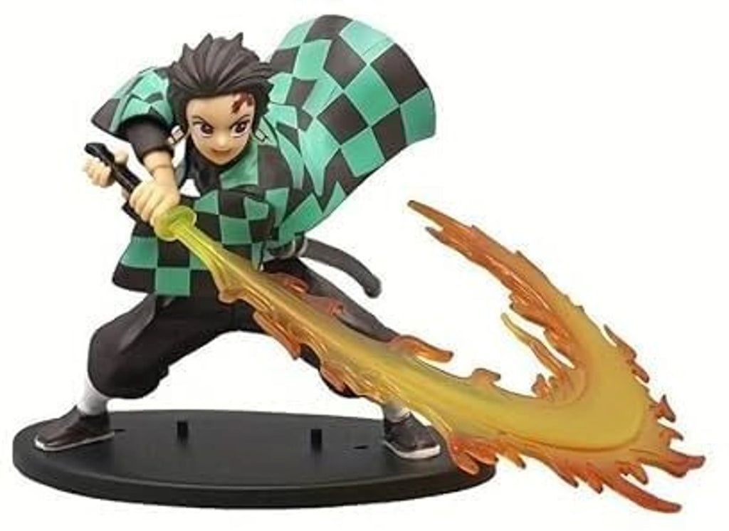 Tanjiro Kamado Demon Slayer Premium Action Figure | 22 cm Anime Collectible Statue with Flame Breathing Sword Effect, Checkered Haori & Black Display Stand