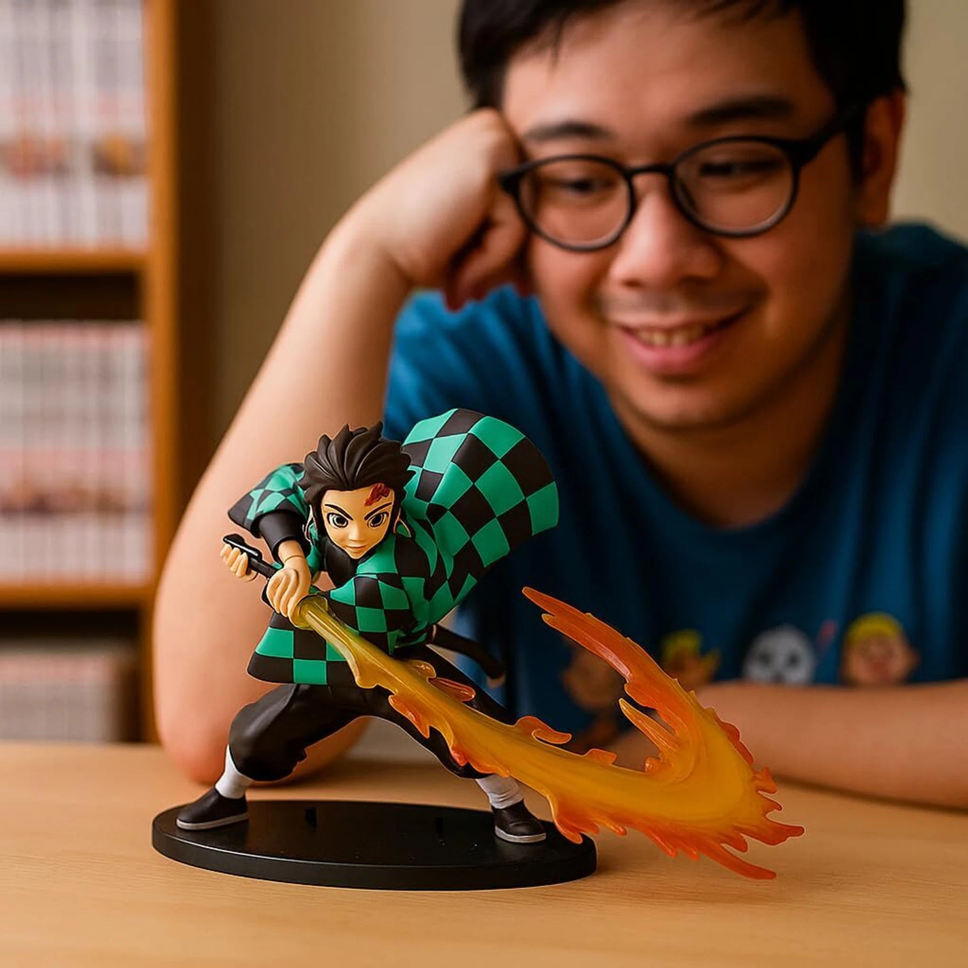 Tanjiro Kamado Demon Slayer Premium Action Figure | 22 cm Anime Collectible Statue with Flame Breathing Sword Effect, Checkered Haori & Black Display Stand