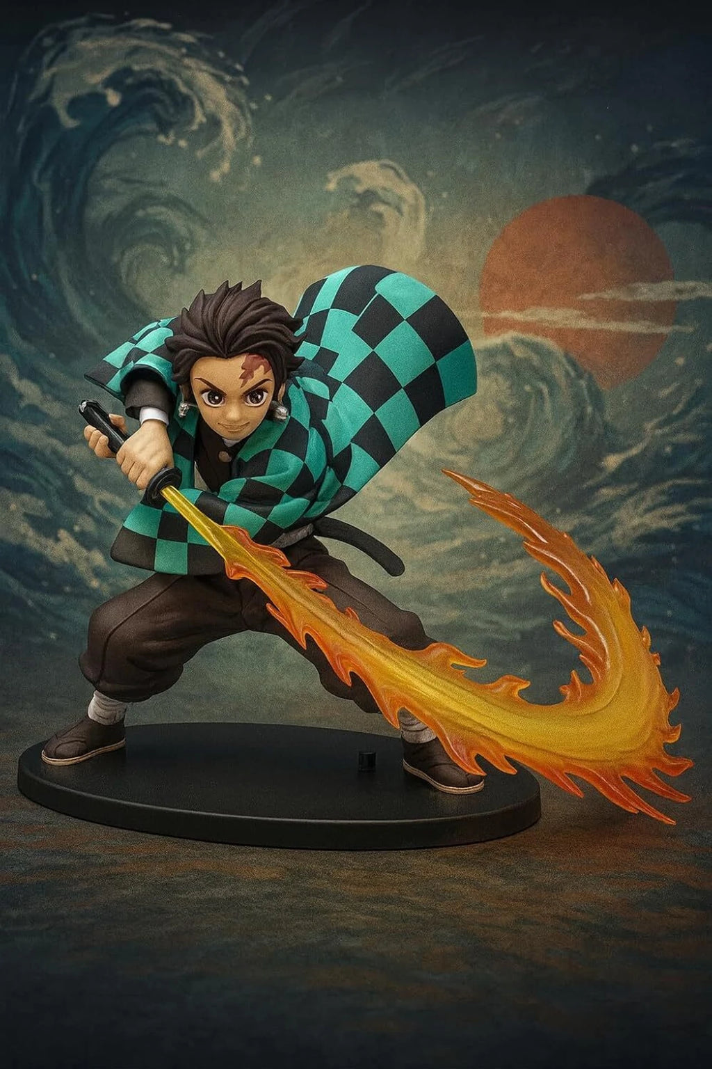 Tanjiro Kamado Demon Slayer Premium Action Figure | 22 cm Anime Collectible Statue with Flame Breathing Sword Effect, Checkered Haori & Black Display Stand