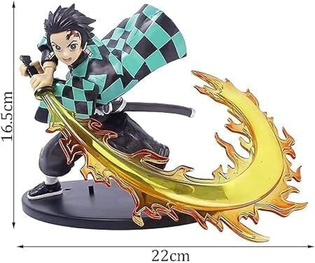 Tanjiro Kamado Demon Slayer Premium Action Figure | 22 cm Anime Collectible Statue with Flame Breathing Sword Effect, Checkered Haori & Black Display Stand