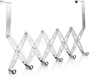Stainless Steel Foldable No-Drill Over-the-Door Hanger | 6-Hook Expandable Clothes Organizer | Rust-Resistant Space-Saving Rack for Bedroom, Bathroom, Kitchen & Entryway