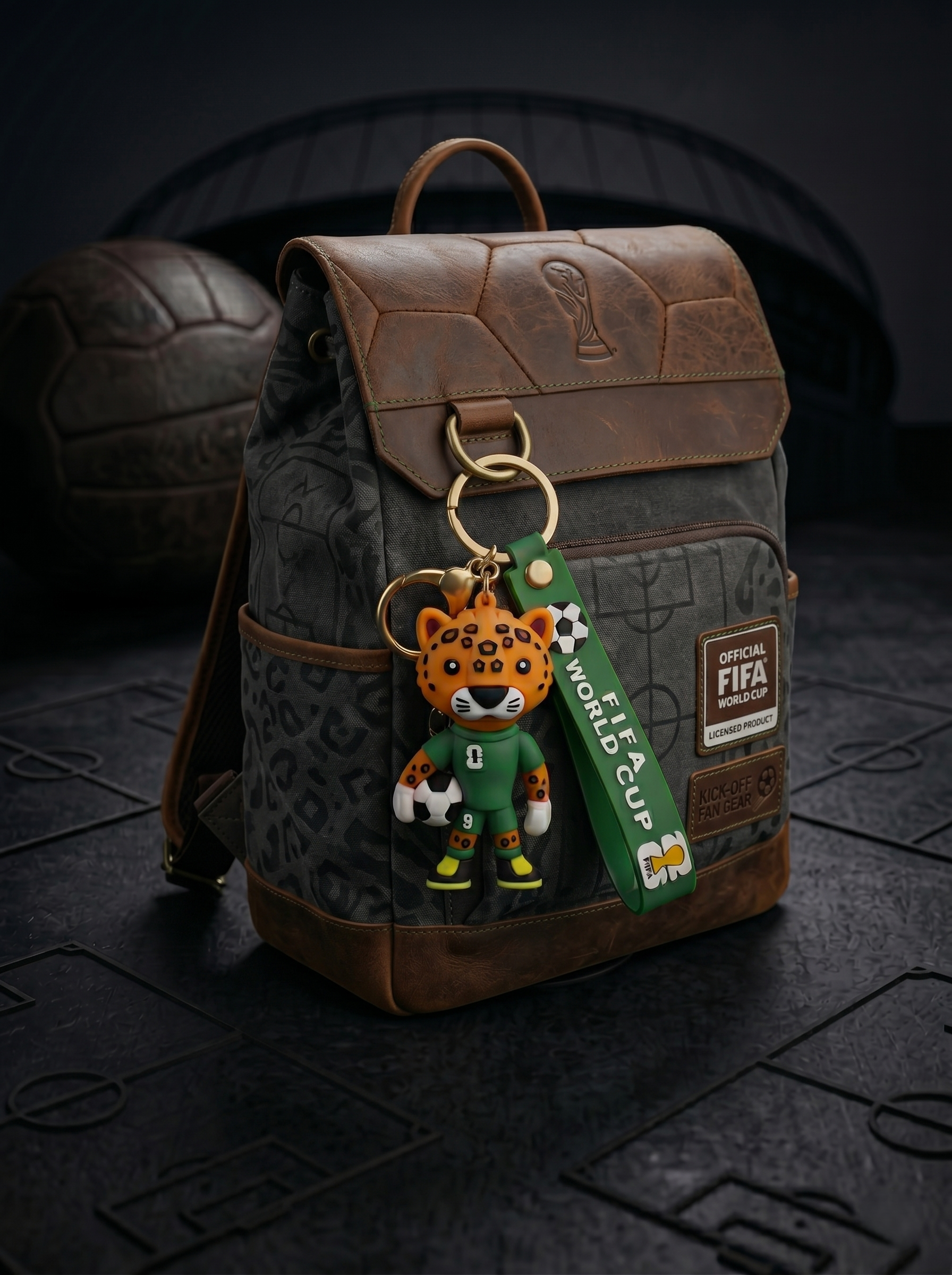 FIFA World Cup Leopard Football Keychain | Cute Animal Football Player PVC Charm Key Ring with Silicone Strap & Metal Clasp | Bag Accessory, Key Holder, Car Decor & Gift for Football Fans