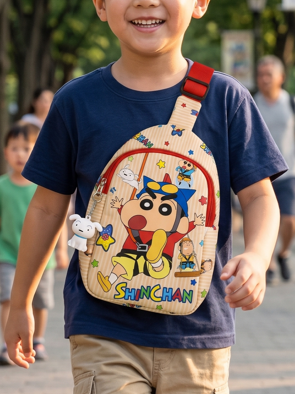 Shinchan Kids Chest Bag | Fun Colorful Cartoon Sling Bag with Spacious Compartment, Adjustable Shoulder Strap & Durable Zipper | Cute Bag for Boys & Girls