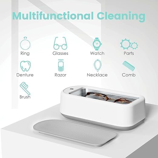 Ultrasonic Jewelry Cleaner Ring Machine Cleaning 46KHz Portable Glasses Watch Device Denture Professional Home for Rings Compact Electric Eyeglass Small Multi Purpose 350ML (Jewelry Cleaner) 2 color available
