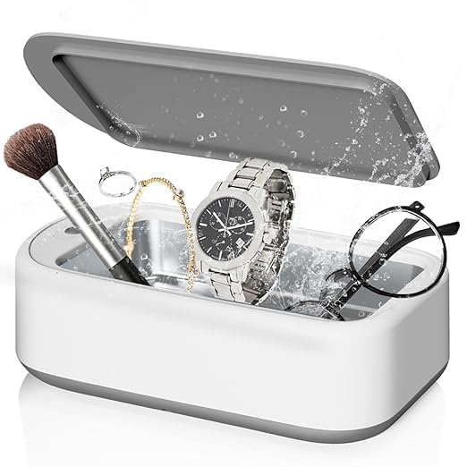 Ultrasonic Jewelry Cleaner Ring Machine Cleaning 46KHz Portable Glasses Watch Device Denture Professional Home for Rings Compact Electric Eyeglass Small Multi Purpose 350ML (Jewelry Cleaner) 2 color available