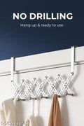 Stainless Steel Foldable No-Drill Over-the-Door Hanger | 6-Hook Expandable Clothes Organizer | Rust-Resistant Space-Saving Rack for Bedroom, Bathroom, Kitchen & Entryway