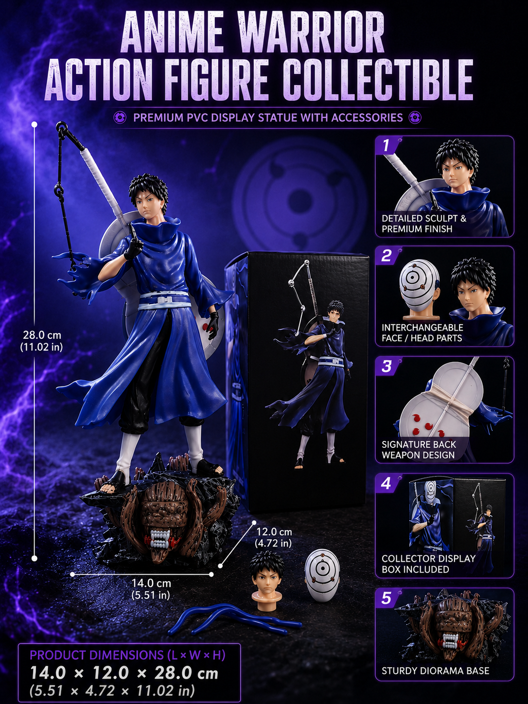 World Gift Mart Naruto Uchiha Obito Anime Figure Collectible Statue | Premium PVC Display Model (Blue)