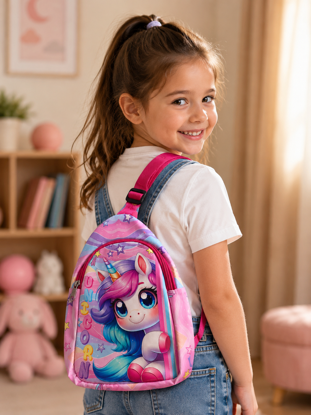 Unicorn Kids Chest Bag | Colorful Girls Sling Bag with Spacious Main Compartment, Adjustable Shoulder Strap & Durable Zipper | Cute Bag for School & Travel