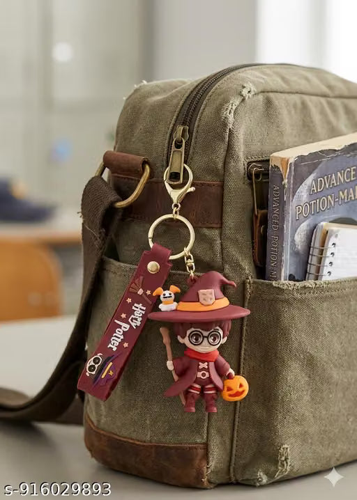 Harry Potter Wizard Keychain | Cute Chibi Character PVC Bag Charm with Magic Theme Strap, Metal Ring & Clasp | Fantasy Collectible Accessory for Fans