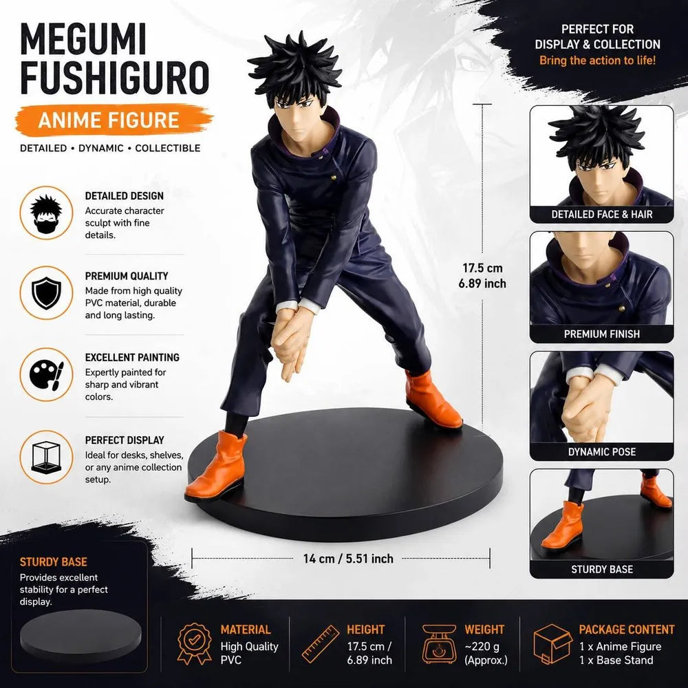 World Gift Mart Megumi Fushiguro Anime Action Figure–Jujutsu Kaisen PVC Statue with Display Base (Blue)