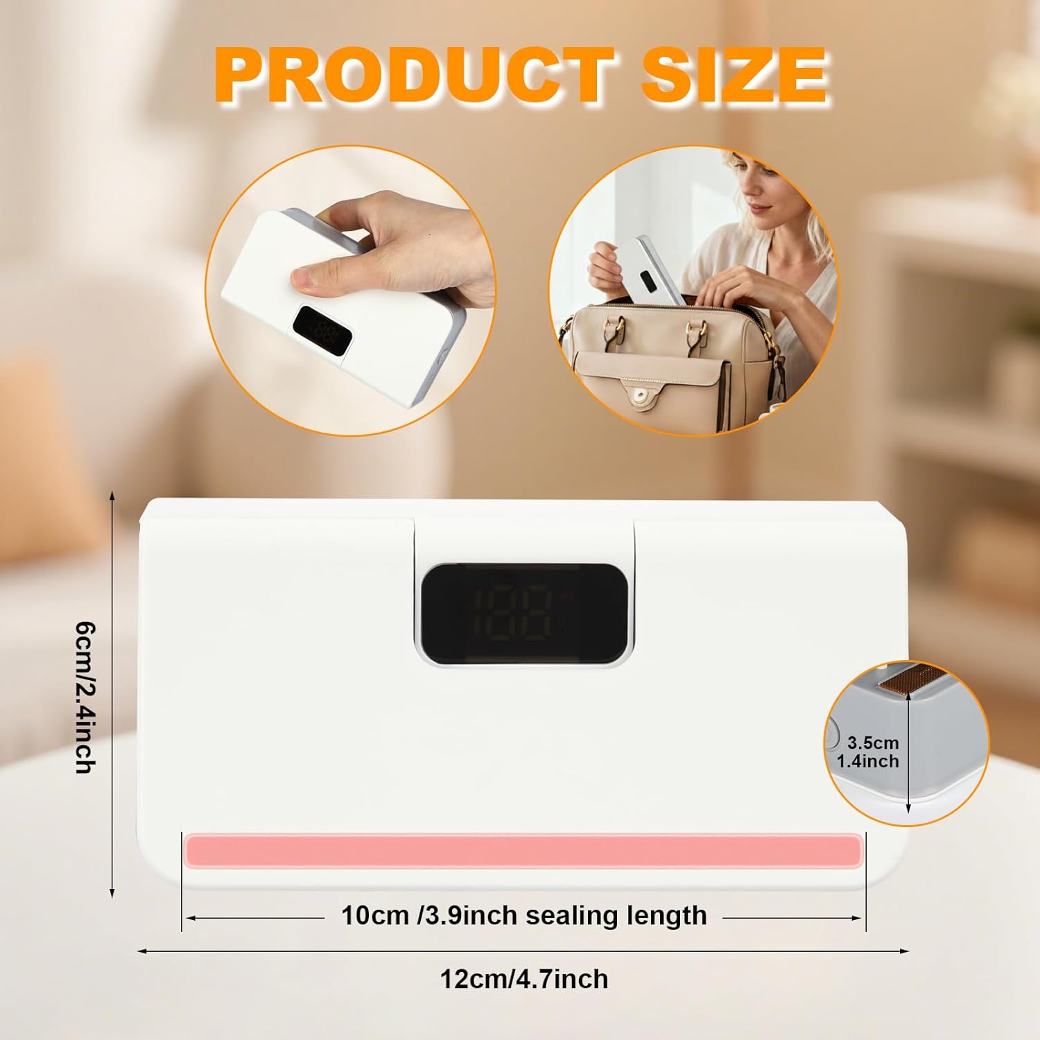 World gift mart Mini Bag Sealer, 6 Gear Adjustable Bag Sealer for Plastic Bags | Rechargeable Sealer Machine with LED Power Display, Portable Heat Sealer and Cutter, Bag Resealer for Chips Snacks Mylar