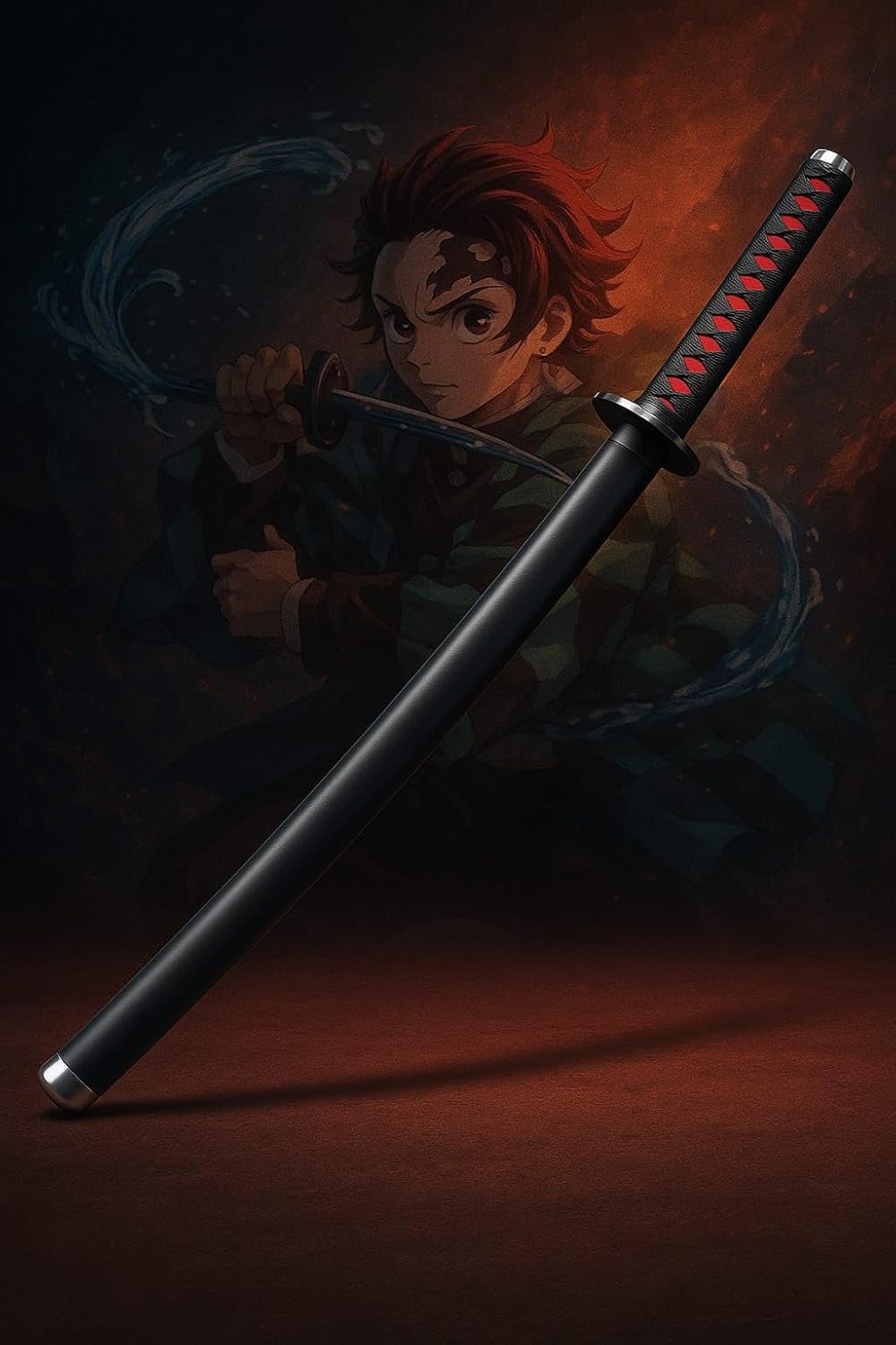 Demon Slayer Tanjiro Wooden Katana Sword 41 Inch | Anime Cosplay Samurai Sword with Scabbard & Display Stand | Tanjiro Kamado Collectible Prop for Fans, Decor & Gifting