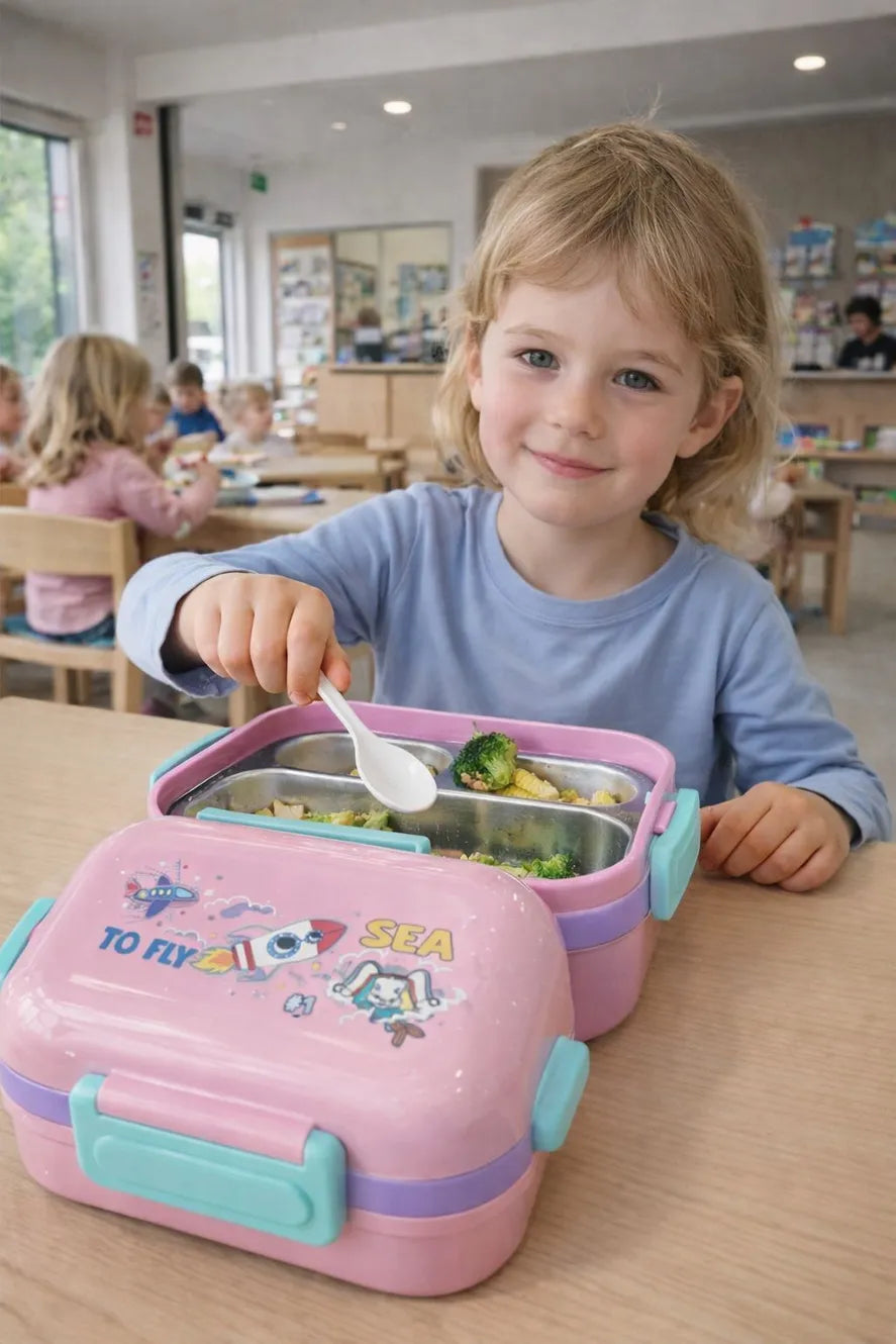 World Gift Mart Korea Imported Mermaid Stainless Steel Kids Tiffin Box Double Layer Leakproof 2 Containers Stainless Steel School Lunch Box (650 ml)