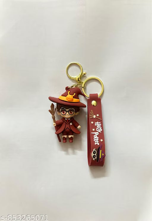 Harry Potter Inspired Wizard Keychain | Cute Chibi Magic Character Keychain with Premium Maroon Strap & Metal Ring | Bag Charm for Backpack, School Bag, Keys & Gift