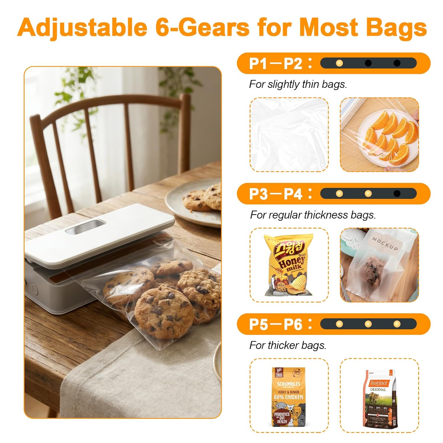 World gift mart Mini Bag Sealer, 6 Gear Adjustable Bag Sealer for Plastic Bags | Rechargeable Sealer Machine with LED Power Display, Portable Heat Sealer and Cutter, Bag Resealer for Chips Snacks Mylar