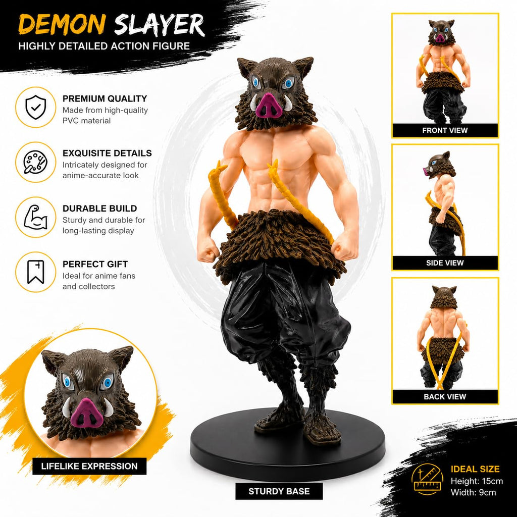 Inosuke Hashibira Action Figure | Demon Slayer Anime Collectible PVC Statue with Base | Detailed Anime Character Toy for Kids & Collectors | 15cm
