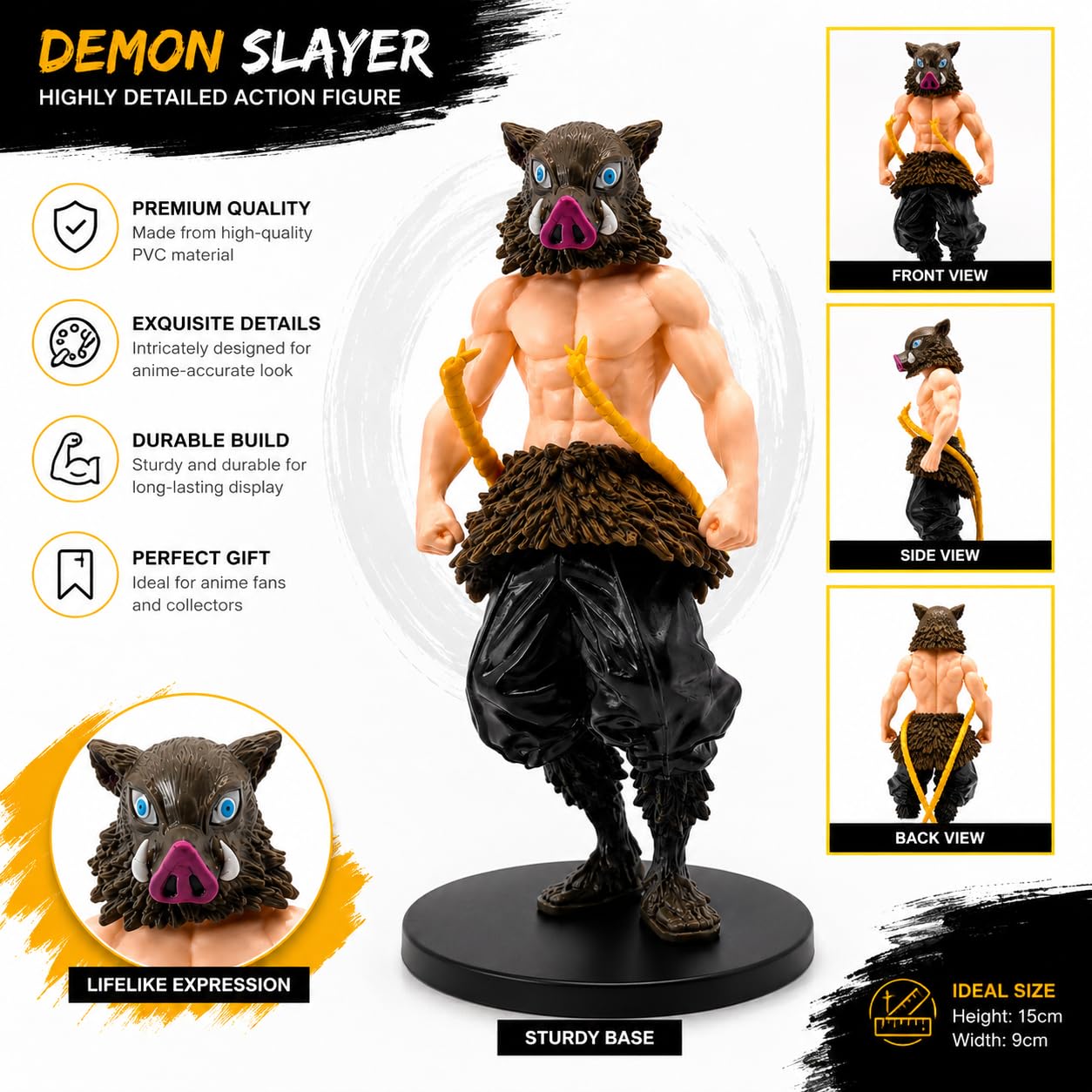 Inosuke Hashibira Action Figure | Demon Slayer Anime Collectible PVC Statue with Base | Detailed Anime Character Toy for Kids & Collectors | 15cm