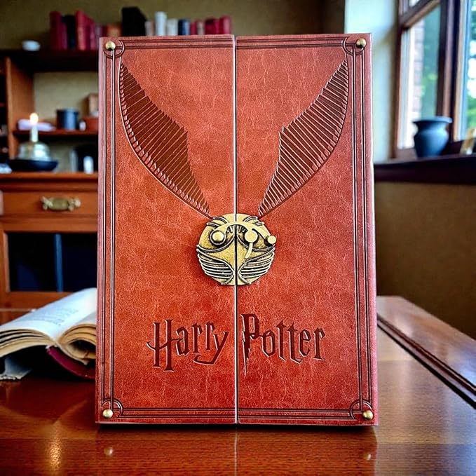 Harry Potter Style Lock Diary A4 | Vintage Leather Finish Notebook with Golden Snitch Lock | Premium Hard Cover Journal for Students, Gifts & Writing