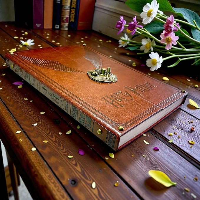 Harry Potter Style Lock Diary A4 | Vintage Leather Finish Notebook with Golden Snitch Lock | Premium Hard Cover Journal for Students, Gifts & Writing