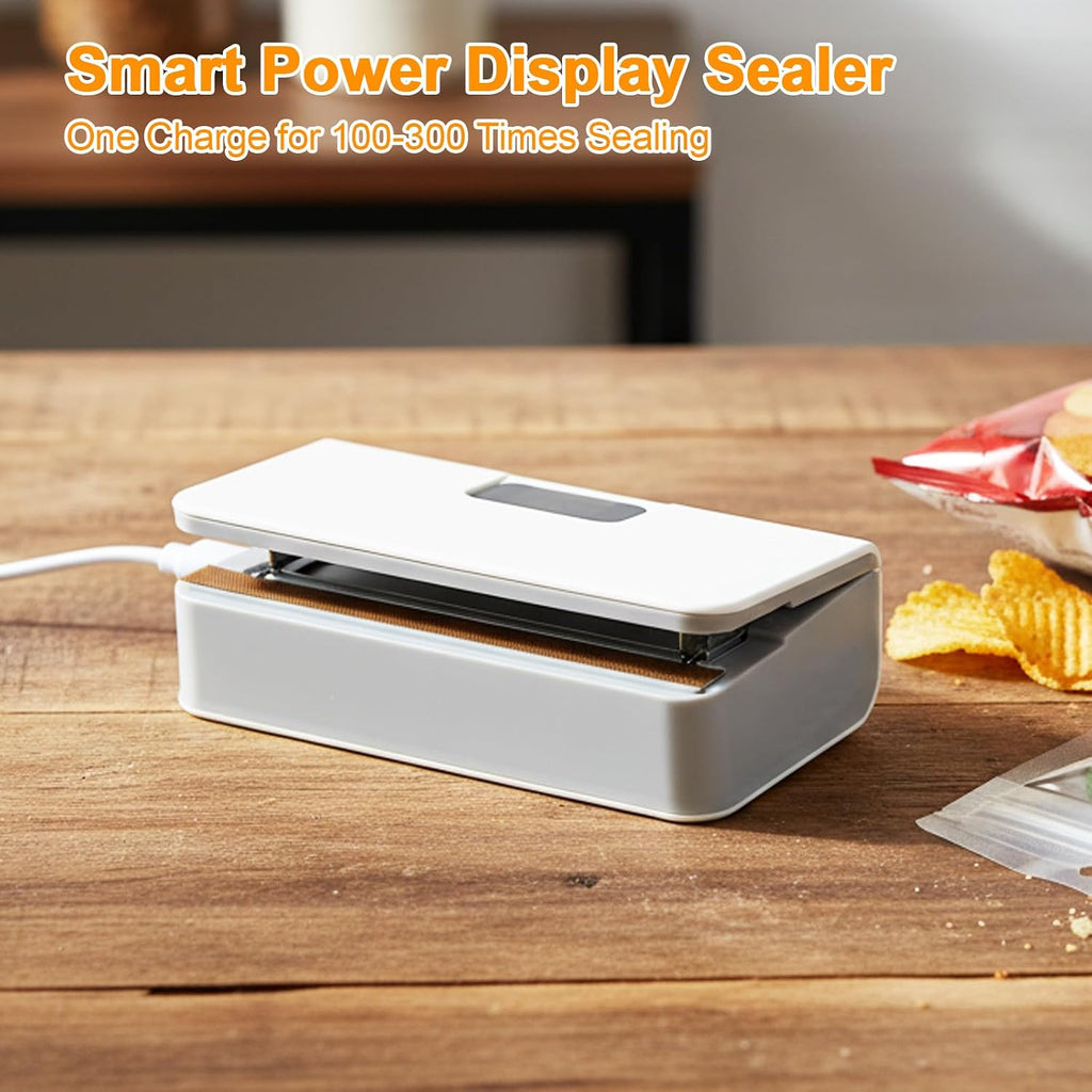 World gift mart Mini Bag Sealer, 6 Gear Adjustable Bag Sealer for Plastic Bags | Rechargeable Sealer Machine with LED Power Display, Portable Heat Sealer and Cutter, Bag Resealer for Chips Snacks Mylar