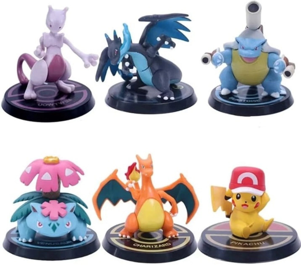 (Pack of 6) World Gift Mart Anime Electric Mouse & Dragon Mini Figures Set of 6 Collectible Toys (Multicolor)