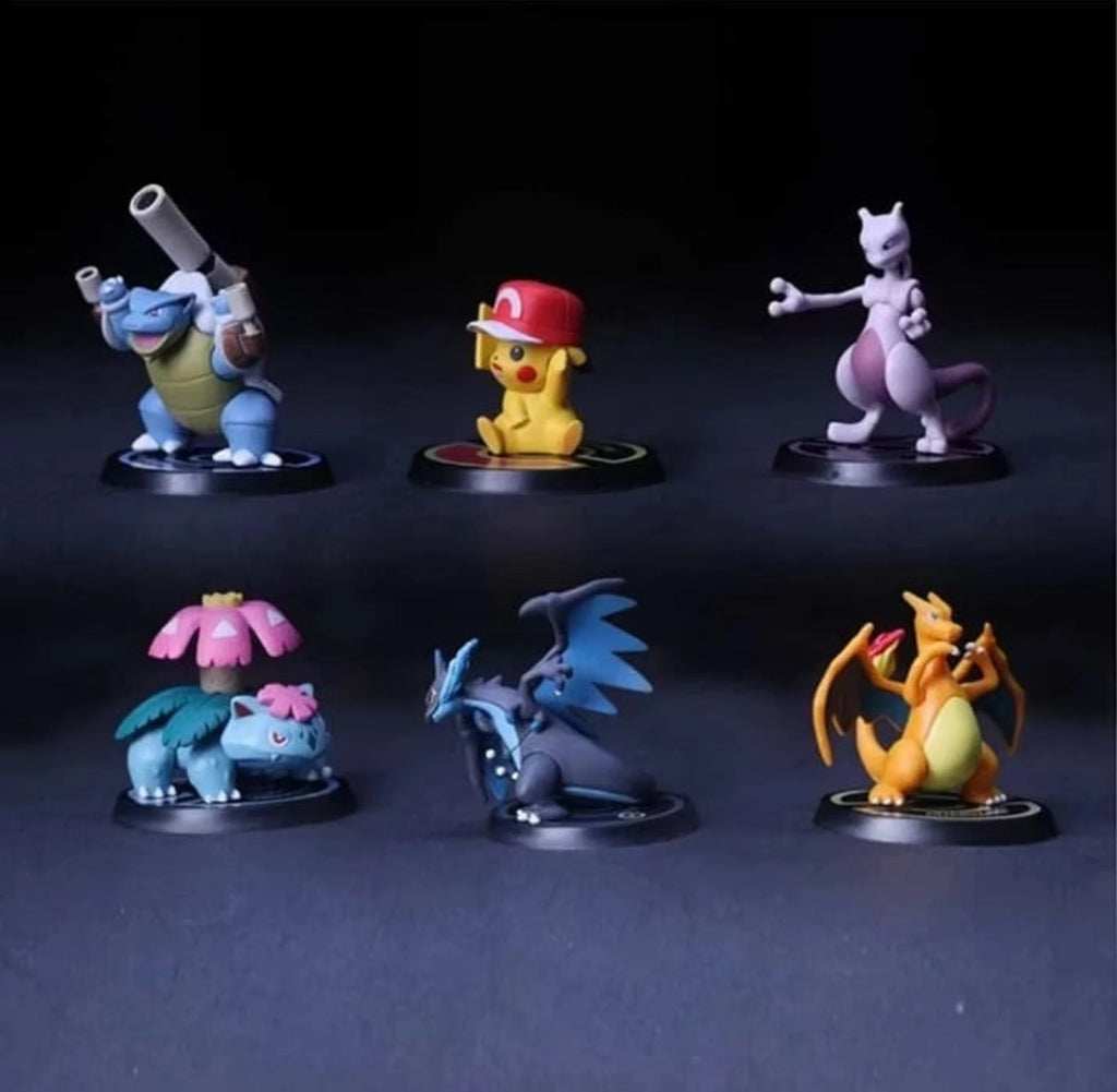 (Pack of 6) World Gift Mart Anime Electric Mouse & Dragon Mini Figures Set of 6 Collectible Toys (Multicolor)