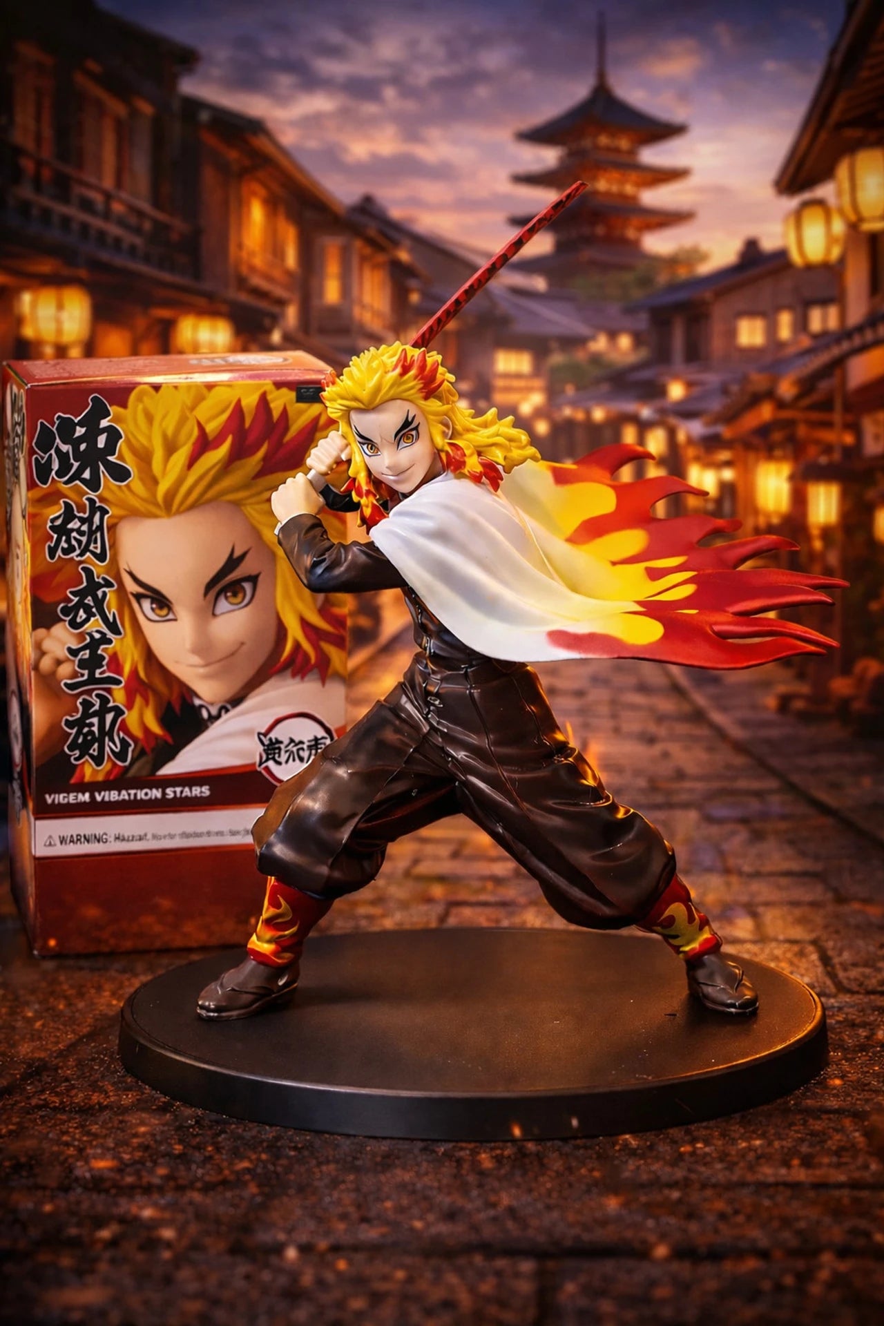 Demon Slayer Kyojuro Rengoku Action Figure | Premium Flame Hashira Anime Collectible Statue with Nichirin Sword, Fire Cape Design & Display Base | Desk Decor, Gaming Setup & Gift for Anime Fans