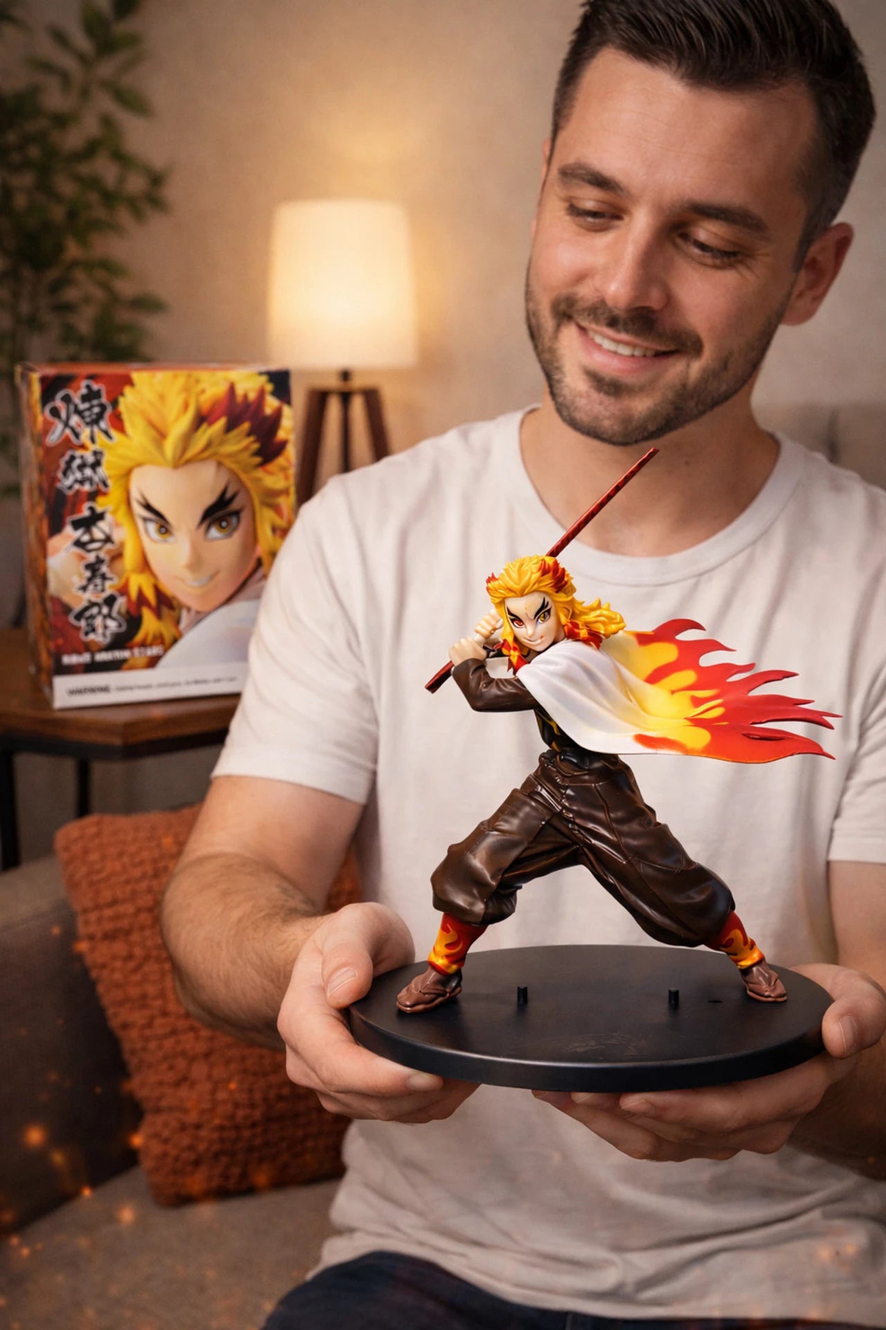 Demon Slayer Kyojuro Rengoku Action Figure | Premium Flame Hashira Anime Collectible Statue with Nichirin Sword, Fire Cape Design & Display Base | Desk Decor, Gaming Setup & Gift for Anime Fans