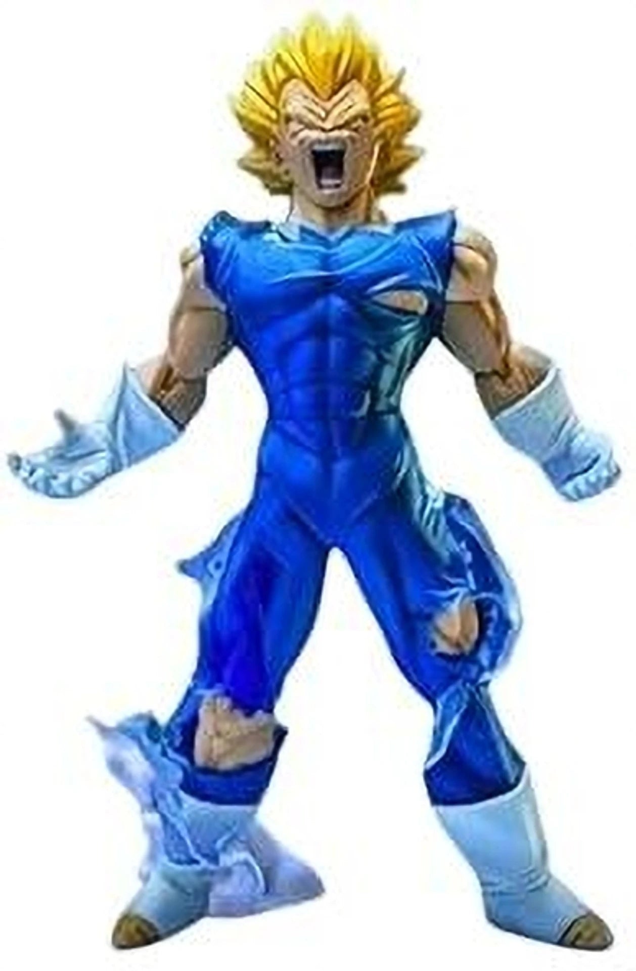 World Gift Mart Power Warrior Super Saiyan Action Figure | Battle-Damaged Armor Collectible (Blue)