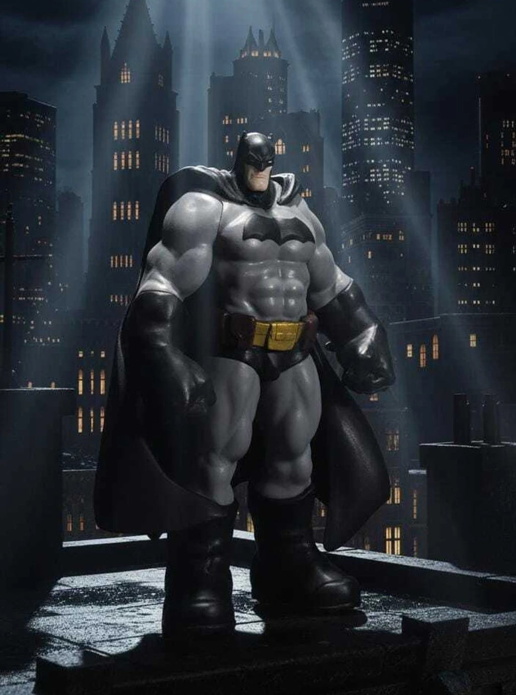 Batman Dark Knight Action Figure 25 cm | Premium Muscular Superhero Collectible Statue with Black Cape & Detailed Grey Suit | Desk Decor, Gaming Setup, Shelf Display & Gift for DC Fans