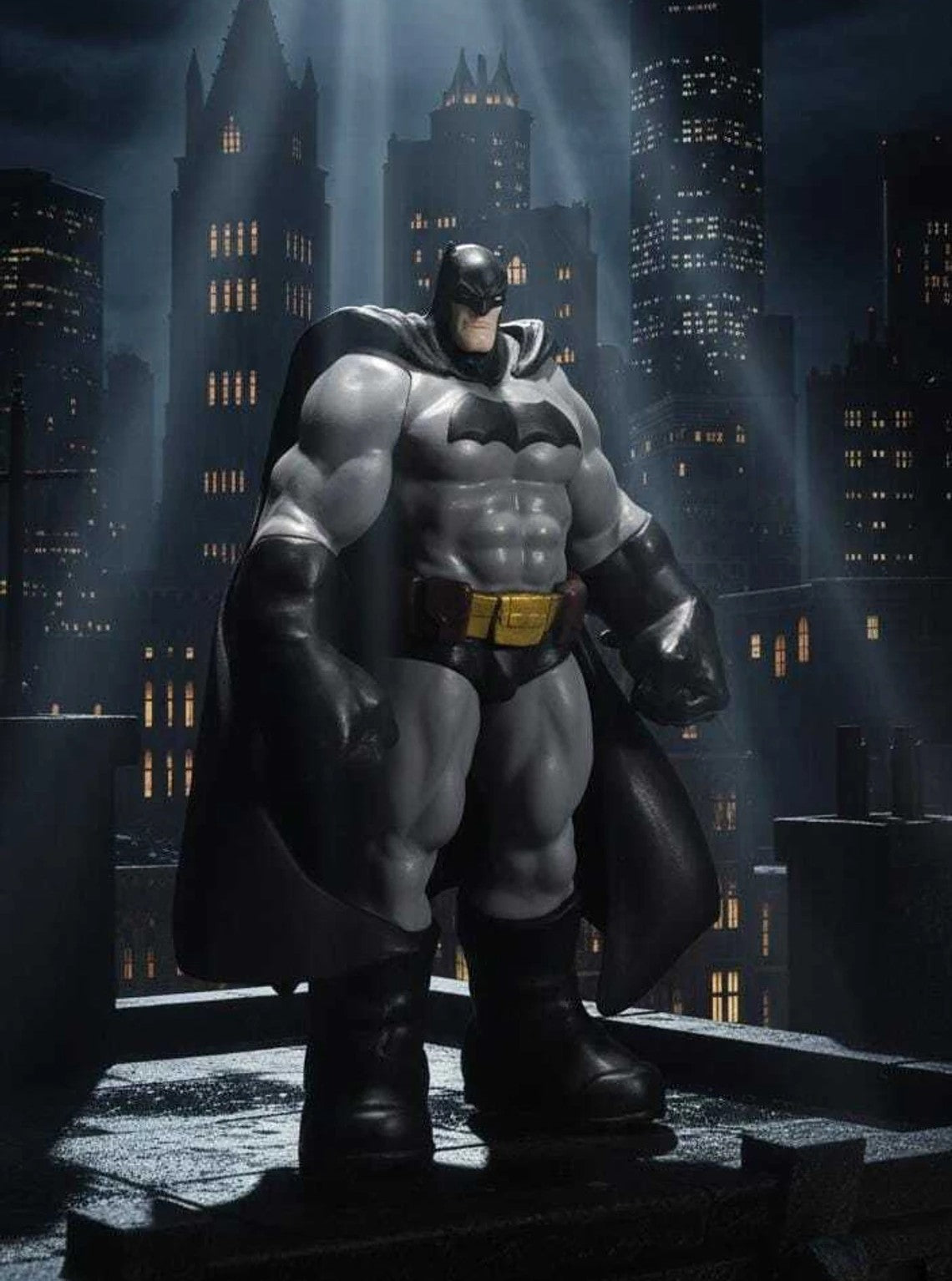 Batman Dark Knight Action Figure 25 cm | Premium Muscular Superhero Collectible Statue with Black Cape & Detailed Grey Suit | Desk Decor, Gaming Setup, Shelf Display & Gift for DC Fans