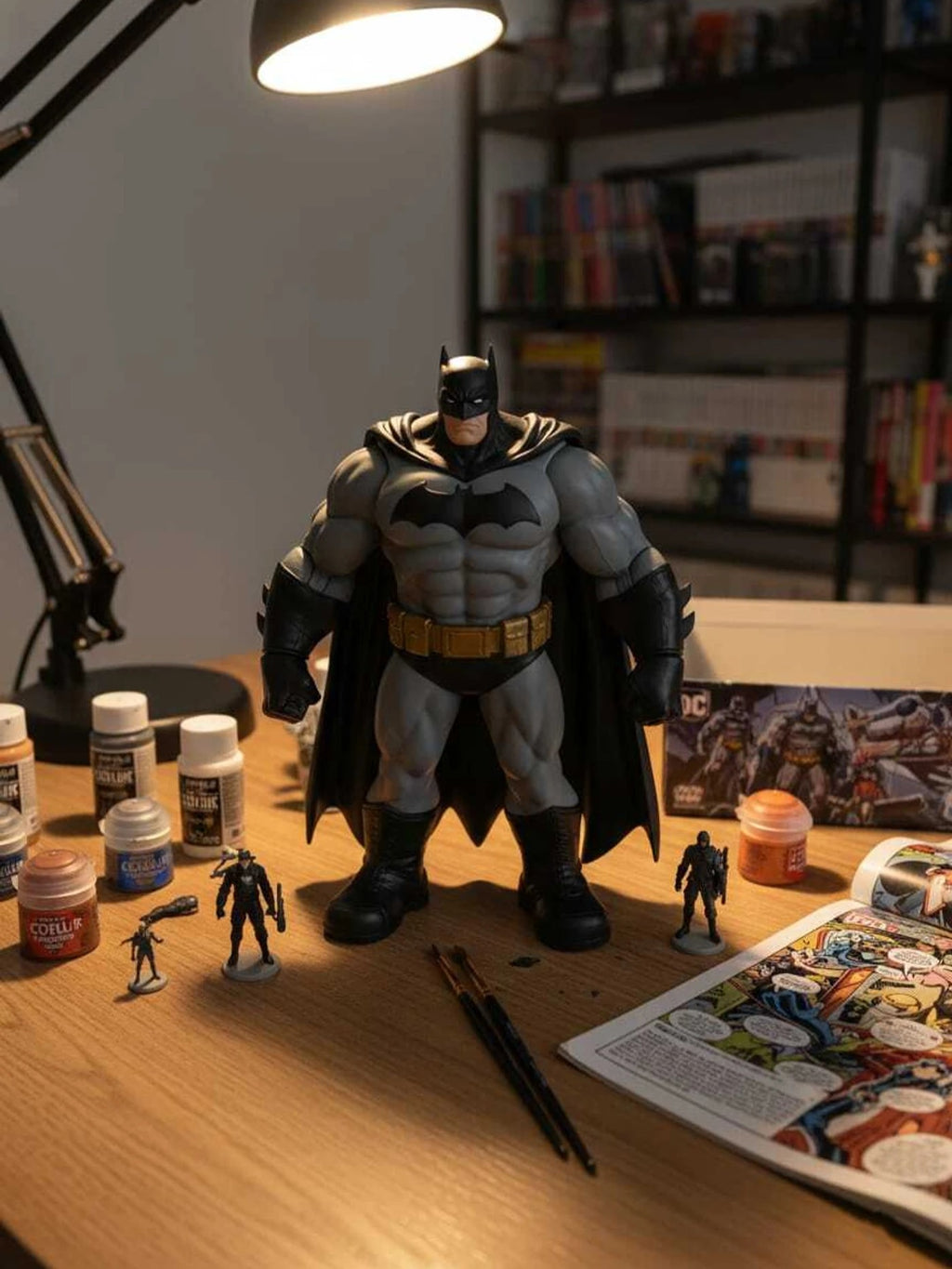 Batman Dark Knight Action Figure 25 cm | Premium Muscular Superhero Collectible Statue with Black Cape & Detailed Grey Suit | Desk Decor, Gaming Setup, Shelf Display & Gift for DC Fans