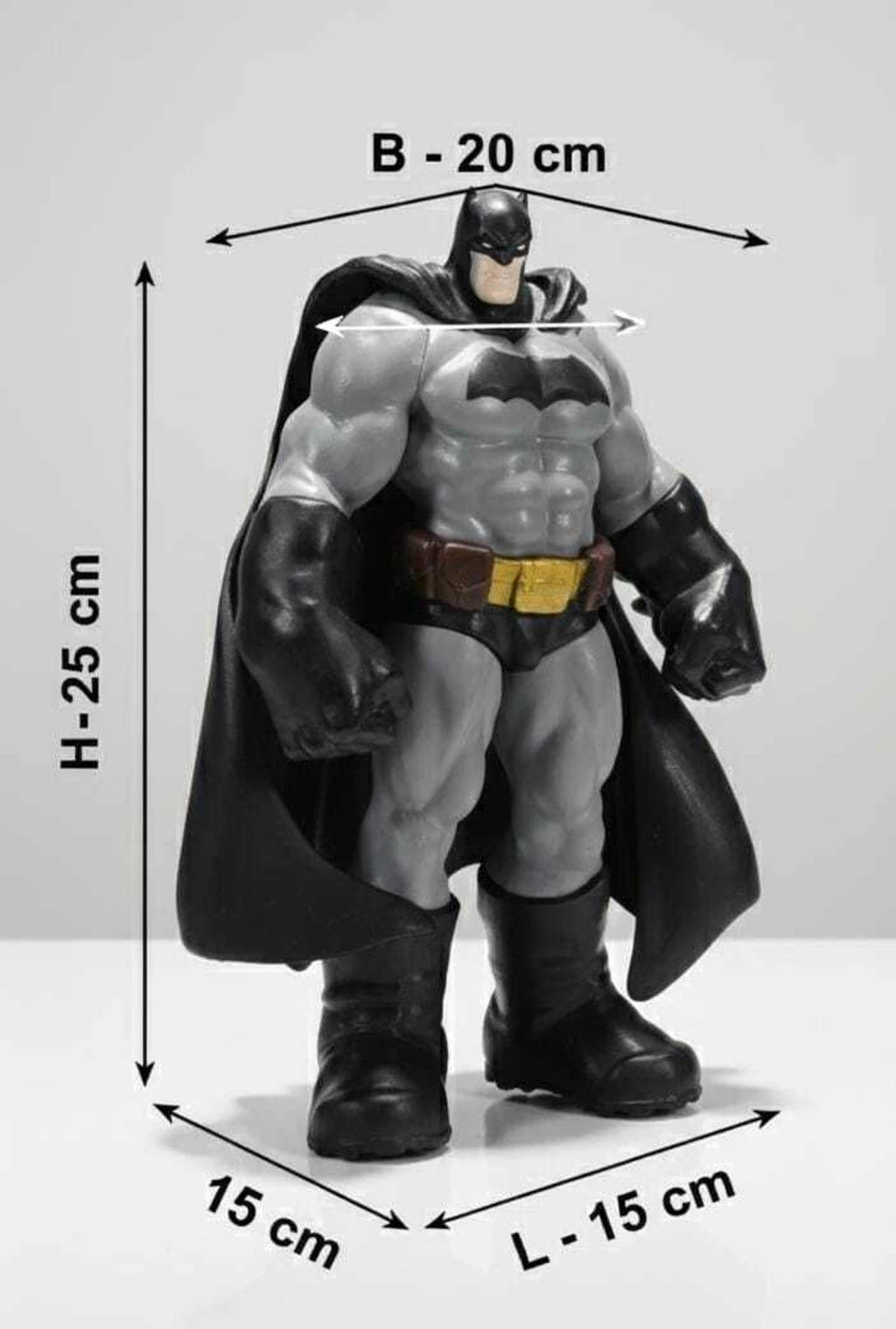 Batman Dark Knight Action Figure 25 cm | Premium Muscular Superhero Collectible Statue with Black Cape & Detailed Grey Suit | Desk Decor, Gaming Setup, Shelf Display & Gift for DC Fans