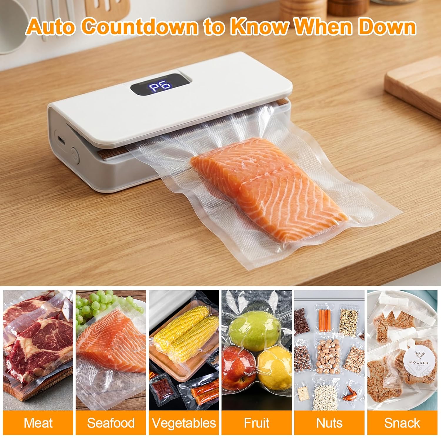 World gift mart Mini Bag Sealer, 6 Gear Adjustable Bag Sealer for Plastic Bags | Rechargeable Sealer Machine with LED Power Display, Portable Heat Sealer and Cutter, Bag Resealer for Chips Snacks Mylar