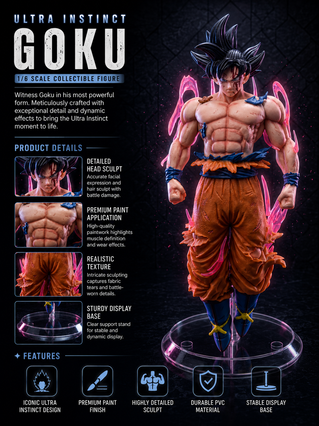 Ultra Instinct Goku Dragon Ball Action Figure | Anime Collectible Toy Statue with Stable Display Stand | PVC Character Model for Desk Decor, Collection & Gift