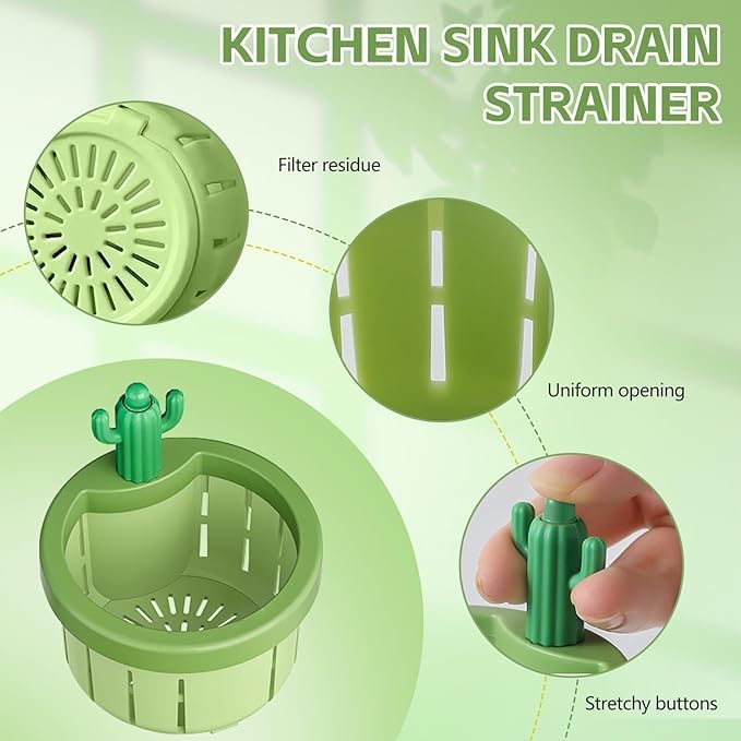 Cactus Kitchen Sink Strainer Basket | Press-to-Drain Vegetable & Fruit Washing Colander | One-Click Food Waste Filter Basket for Sink, Rice, Veggies & Kitchen Cleaning