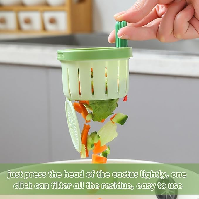 Cactus Kitchen Sink Strainer Basket | Press-to-Drain Vegetable & Fruit Washing Colander | One-Click Food Waste Filter Basket for Sink, Rice, Veggies & Kitchen Cleaning