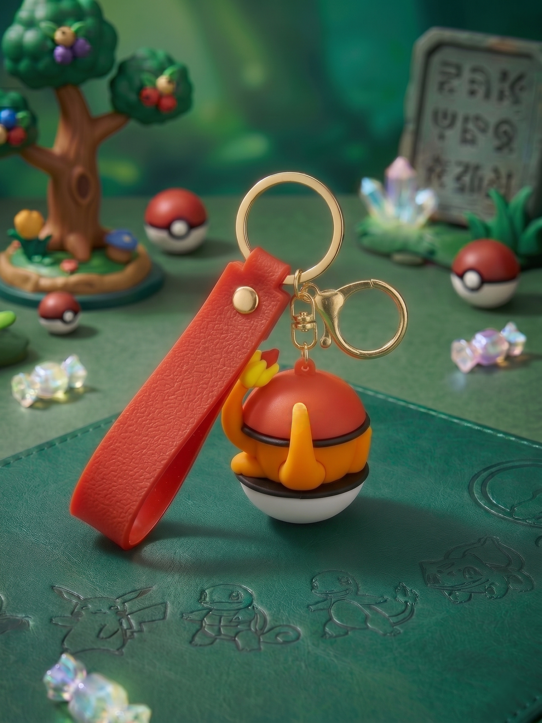 Charmander Poké Ball Keychain | Cute Pokémon Character PVC Charm with Red Strap, Metal Key Ring & Clasp | Backpack Charm, Keys, Car Hanging & Gifting