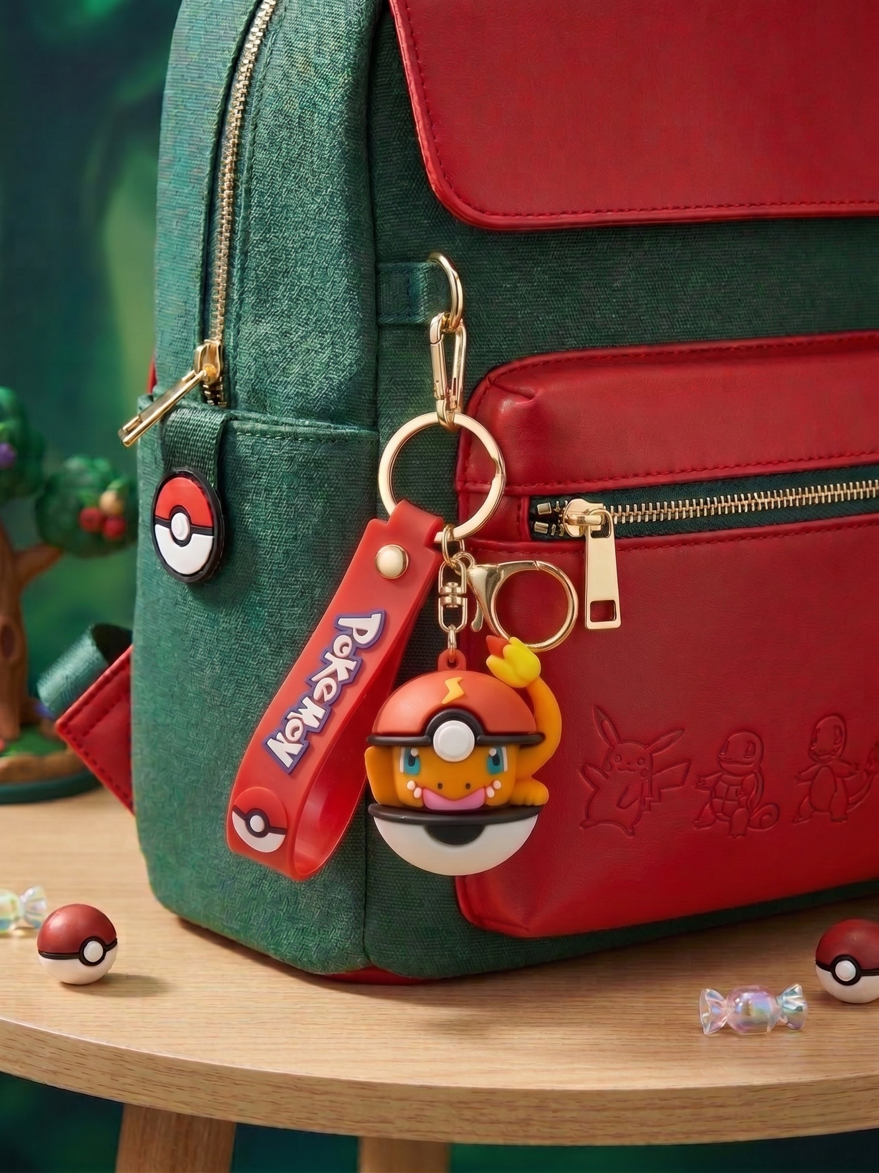 Charmander Poké Ball Keychain | Cute Pokémon Character PVC Charm with Red Strap, Metal Key Ring & Clasp | Backpack Charm, Keys, Car Hanging & Gifting