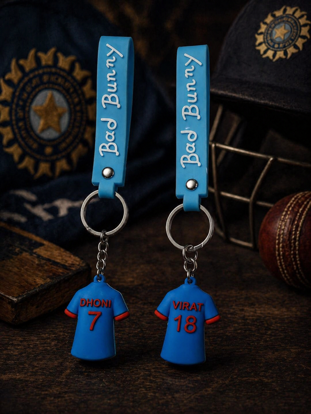 (pack of 2) Dhoni 7 & Virat 18 India Jersey Keychain Set | Cricket Fan Key Ring Combo with Soft Silicone Strap & PVC Charm | Bag Accessory, Backpack Charm & Gift for Sports Lovers
