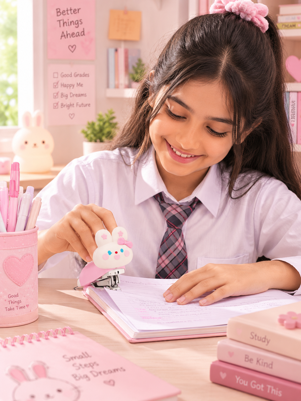 Cute Bunny Shaped Stapler for Kids & Students | Kawaii Pink Desk Stapler for School, Office, Study & Stationery Use