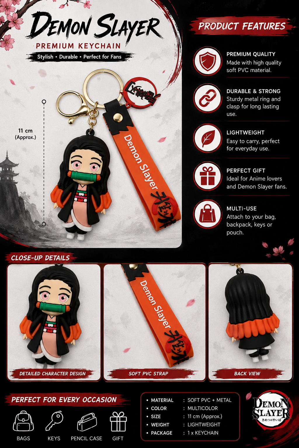 World Gift Mart Limited Edition Demon Slayer Nezuko with Bamboo Keychain Ninja Warriors Themed Key Chain