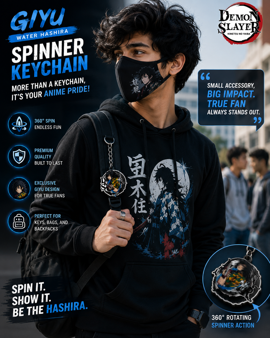World Gift Mart Demon Slayer Giyu Tomioka Spinner Anime Metal Keychain | Kimetsu no Yaiba Key Chain